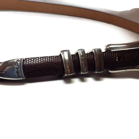 Coldwater Creek Leather Belt Brown Moc Croc Nickle Buckle M - Picture 6 of 7